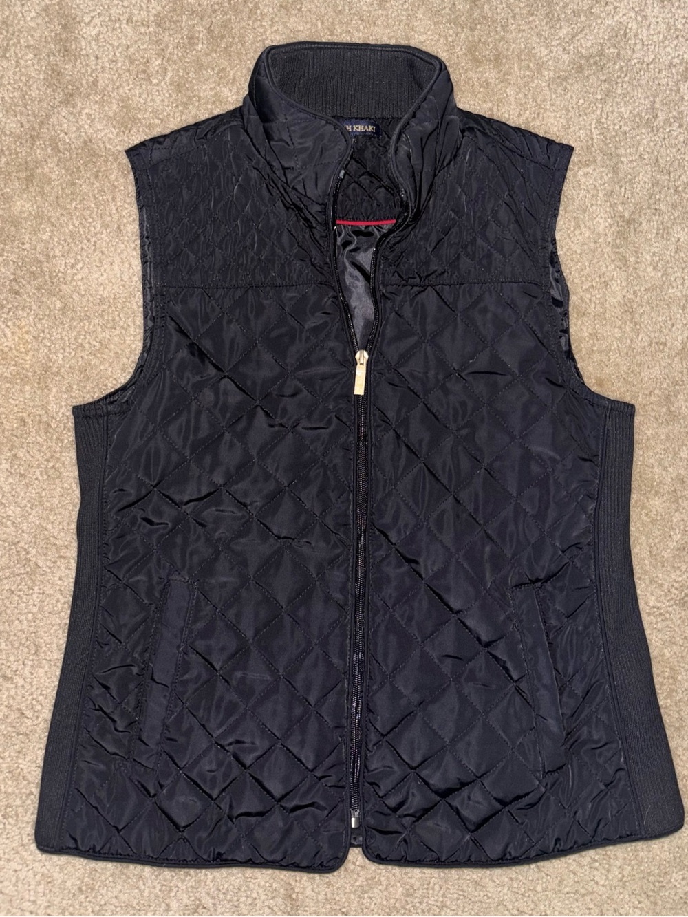 British Khaki Black Quilted Stand-Collar Vest